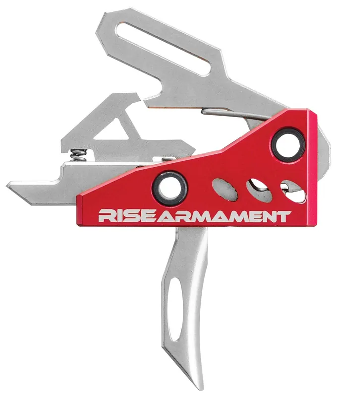 Rise Armament RA-535 High Performance Single-Stage Straight Trigger with 3.50 lbs Draw Weight & Silver/Red Hardcoat Anodized Finish for AR-Platform
