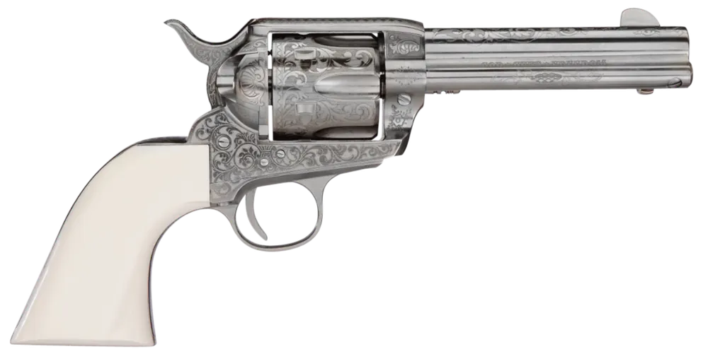 Taylors & Company 200058 1873 Cattleman Outlaw Legacy 357 Mag Caliber with 4.75" Barrel, 6rd Capacity Cylinder, Overall Nickel Engraved Finish Steel & Ivory Synthetic Grip