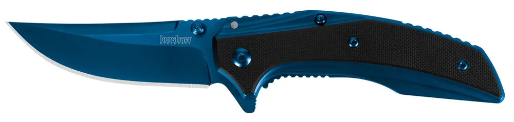 Kershaw Outright 3" Folding Trailing Point Plain Blue PVD 8Cr13MoV SS Blade Black/Blue G10/SS Handle Includes Pocket Clip