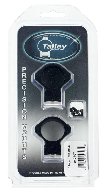 Talley Light Weight Ring/Base Combo Medium 2-Piece Base/Rings For Ruger 10/22 Black Matte Anodized Finish 1" Diameter