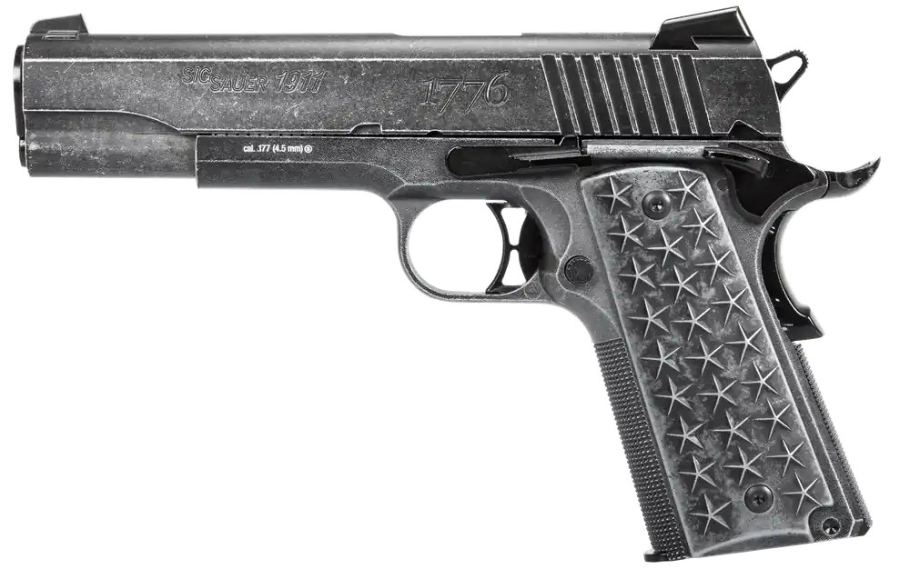 Sig Sauer Airguns AIR1911WTP 1911 We The People Air Pistol CO2 177 BB 17 Distressed Gray Frame Distressed Aluminum Grip