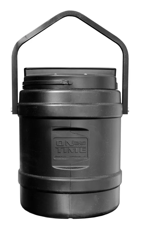 On Time Rice Bran Feeder 10 Gallon Capacity, Hanging Bracket, 1-6 Feeding Times, 1-30 Duration