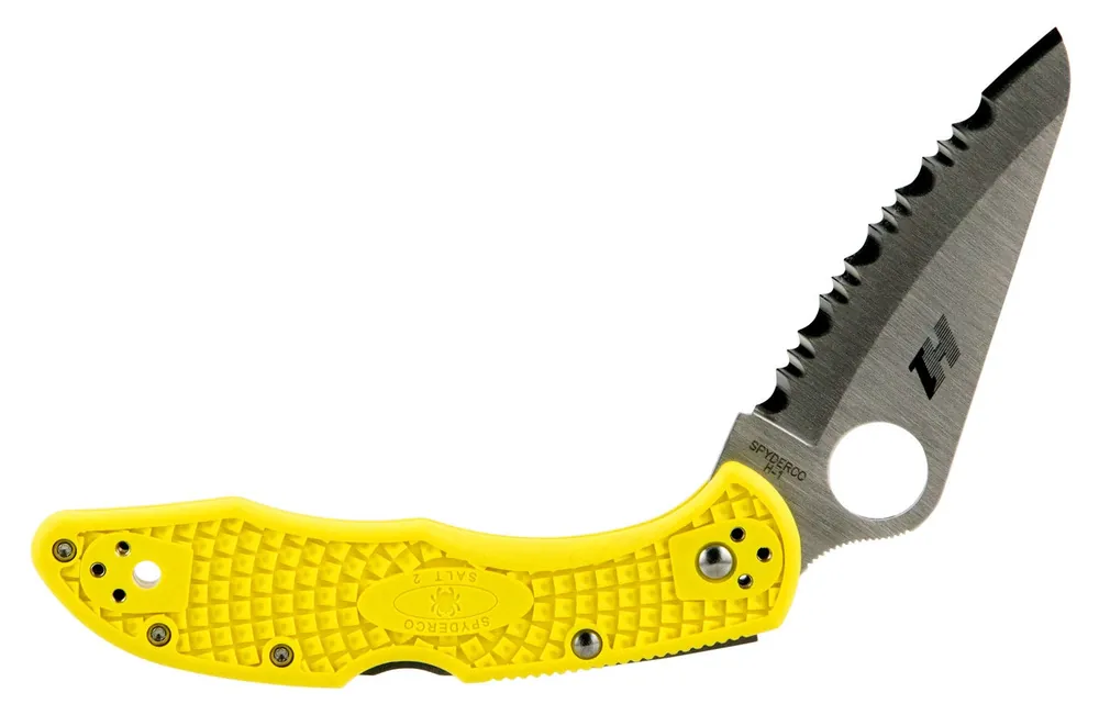 Spyderco Salt 2 3" Folding Clip Point Serrated H1 Steel Blade Yellow Bi-Directional Texturing FRN Handle Includes Pocket Clip
