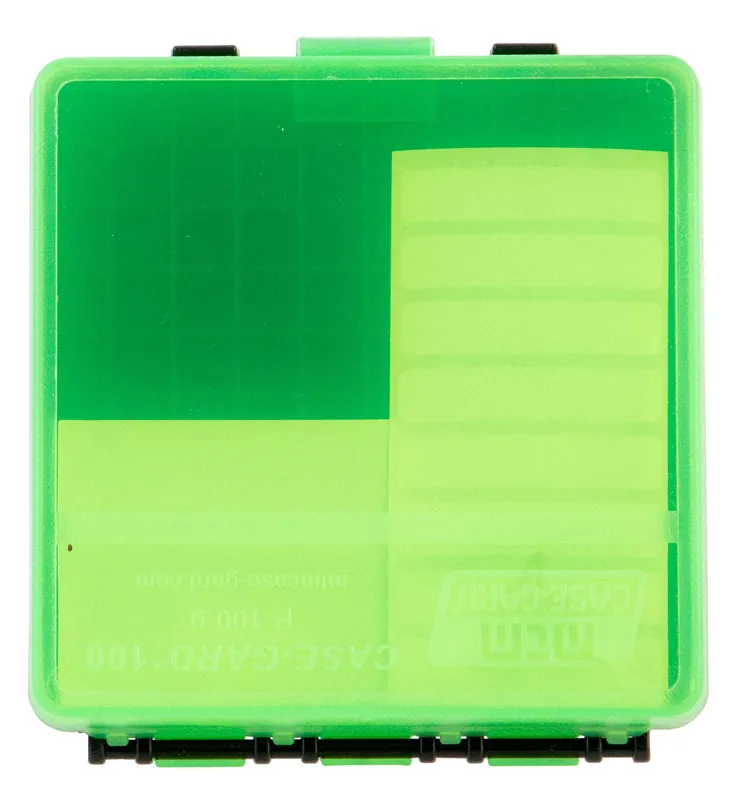 MTM Case-Gard Ammo Box Flip-Top Multi-Caliber Handgun Clear Green Polypropylene 100rd