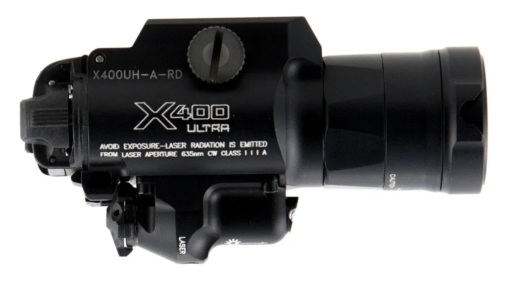SureFire X400UH Weapon Light w/Laser 1000 Lumens/5mW Output White LED Light Red Laser 213 Meters Beam Universal/Picatinny Rails Mount Black Anodized Aluminum