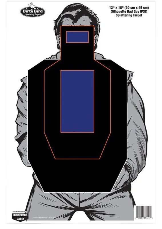 Birchwood Casey Dirty Bird Bad Guy Silhouette Tagboard Hanging Pistol 12" x 18" Black/Blue/White 100 Per Pkg