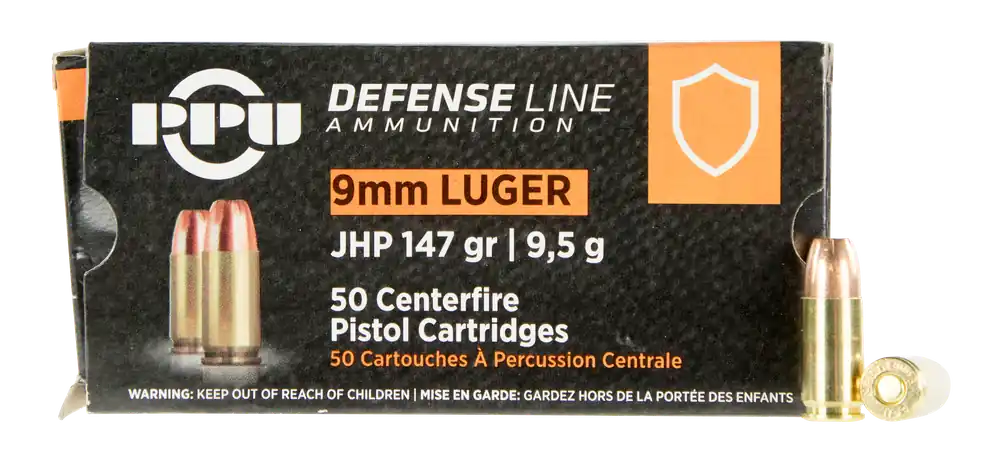 PPU Defense 9mm Luger 147 gr Jacketed Hollow Point (JHP) 50 Bx/ 20 Cs