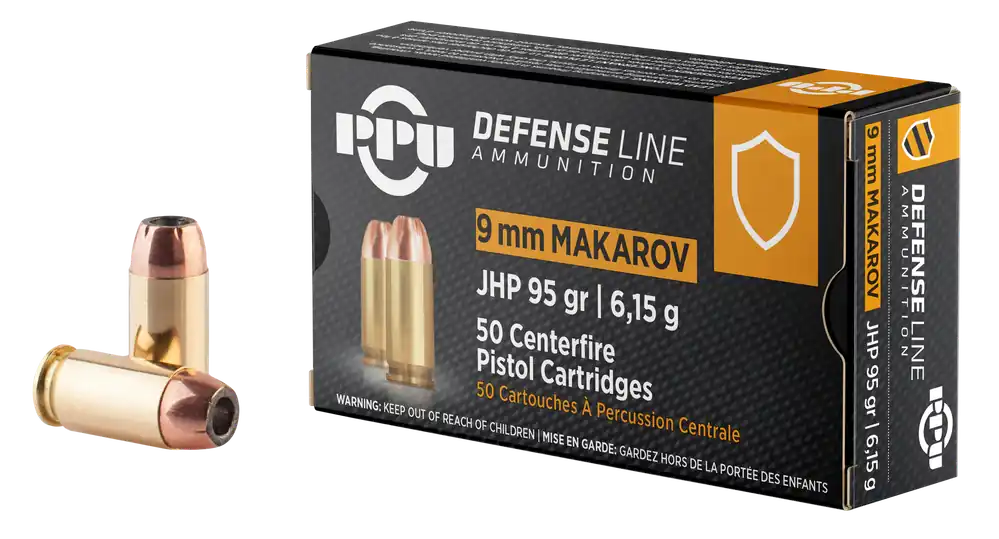 PPU Defense 9x18 Makarov 95 gr Jacketed Hollow Point (JHP) 50 Bx/ 20 Cs
