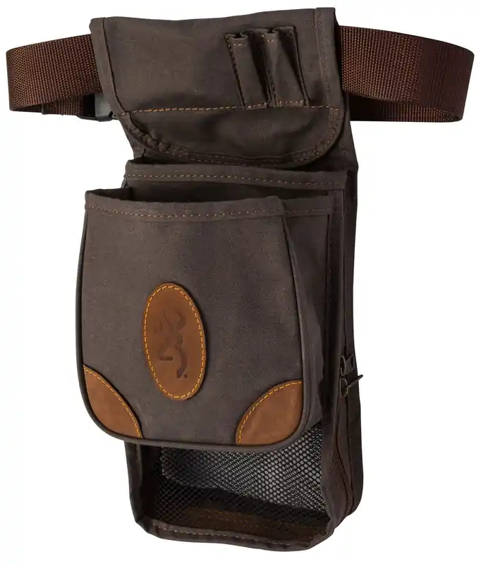 Browning Lona Deluxe Shell Pouch Flint Canvas Body w/Brown Leather Accents Adjustable