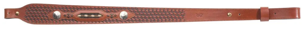 Browning Buffalo Nickel Sling made of Brown Leather with Nickle Overlays, Braided Horsehair Inlay, Basket Weave Finish, 25.50"-28" OAL & Adjustable Design for Rifles