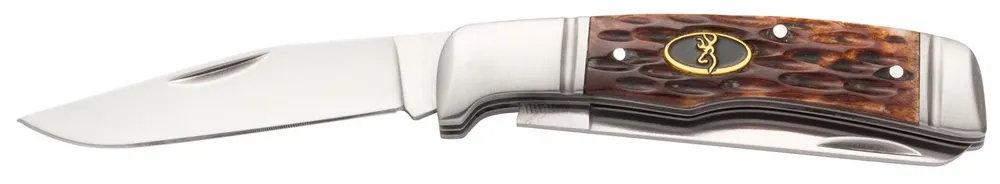 Browning Joint Venture 2.88" Folding Drop Point/Spey Point Plain 8Cr13MoV SS Blade Brown Jigged Bone Handle