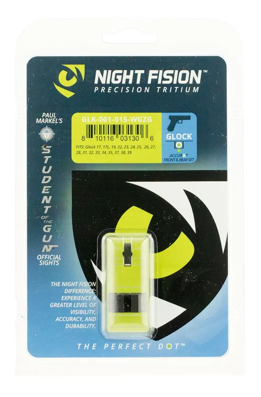 Night Fision Perfect Dot Student of the Gun Accur8 Set Square Tritium Green with White Outline Front, Black Rear Black Frame for Most Glock
