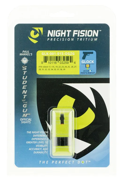 Night Fision Perfect Dot Student of the Gun Accur8 Set Square Tritium Green with Orange Outline Front, Black Rear Black Frame for Most Glock