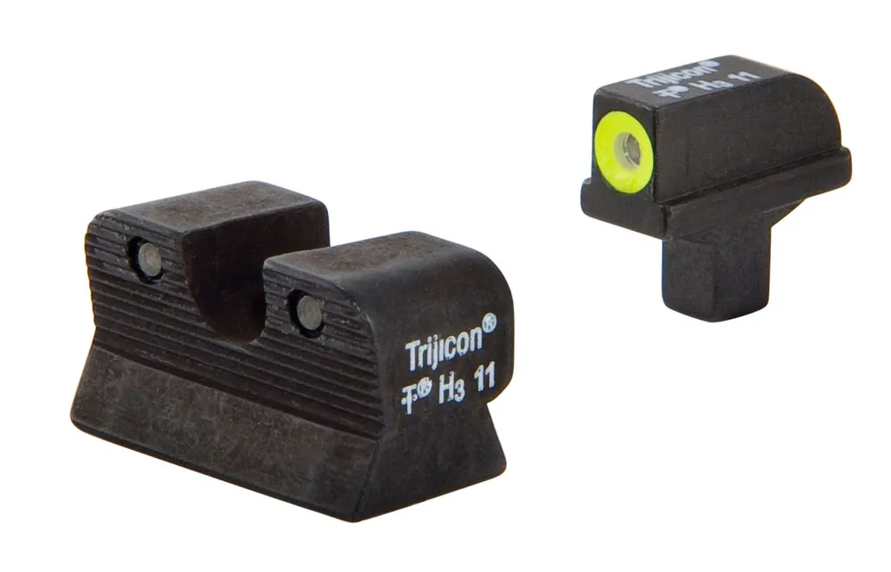 Trijicon HD Night Sight Set 3-Dot Tritium Green with Yellow Outline Front, Green with Black Outline Rear Black Frame for Colt 1911