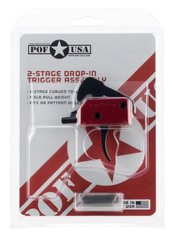 Patriot Ordnance Factory Drop-In Two-Stage Curved Trigger with 4.50 lbs Draw Weight & Black/Red Finish for AR-Platform