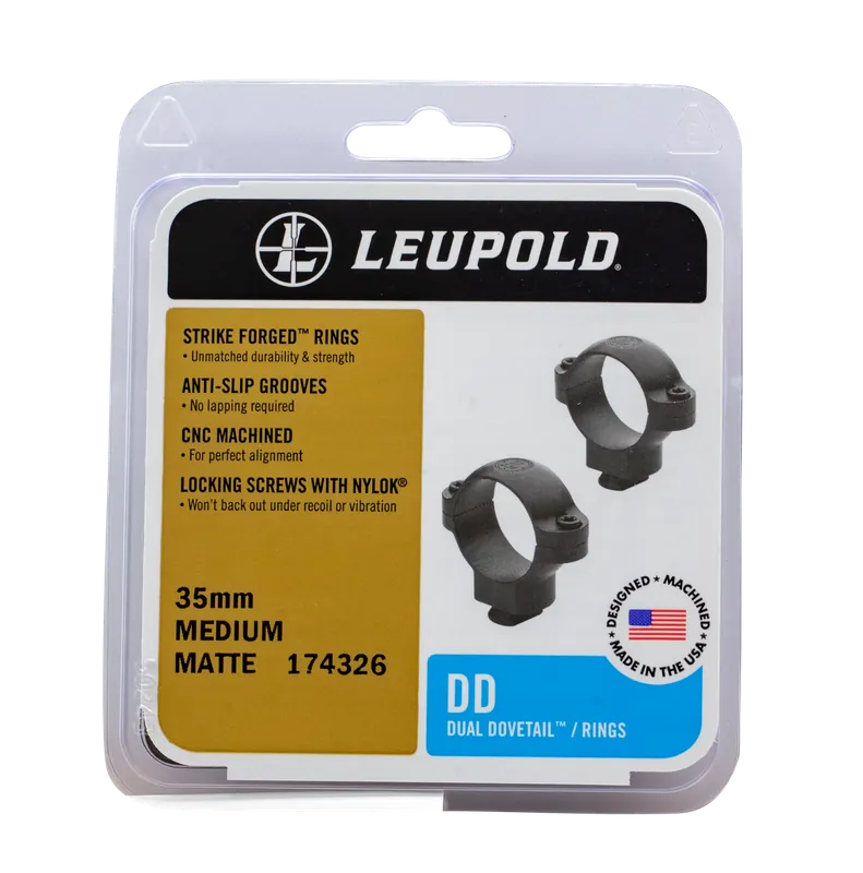 Leupold 174326 Dual Dovetail Scope Ring Set Medium 35mm Tube Matte Black Steel