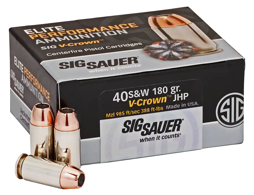 Sig Sauer Elite V-Crown 40 S&W Ammo 180gr JHP 50 Rounds E40SW250