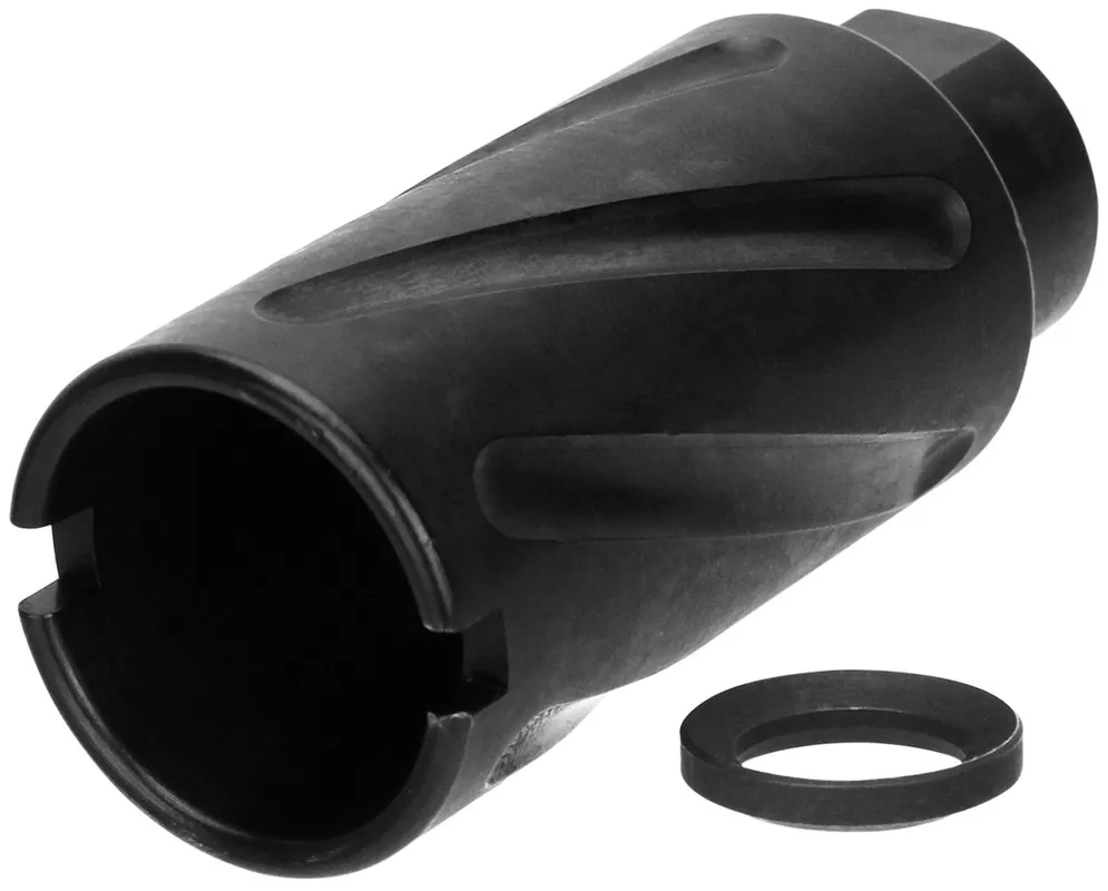TacFire Spiral Fluted Muzzle Brake Black Oxide Steel with 1/2"-36 tpi Threads, 2.60" OAL & 1.12" Diameter for 9mm Luger AR-Platform