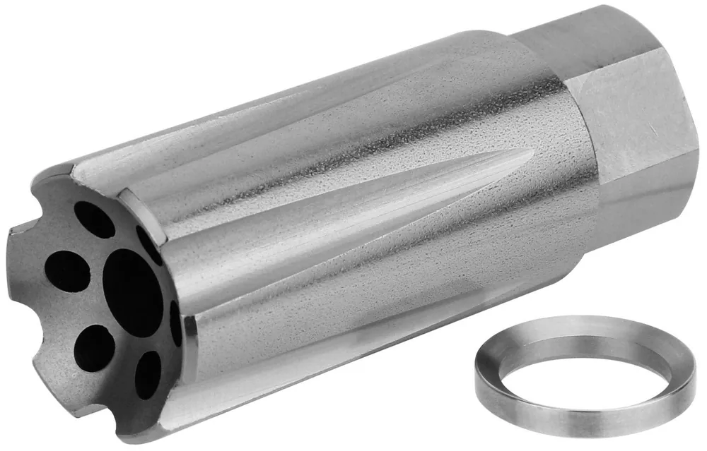 TacFire Linear Compensator Stainless Steel with 1/2"-36 tpi Threads, 2.05" OAL & 0.87" Diameter for 9mm Luger AR-Platform