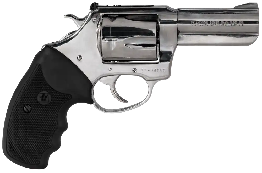 Charter Arms 73539 Mag Pug 357 Mag Caliber with 3" Barrel, 5rd Capacity Cylinder, Overall High Polished Finish Stainless Steel & Finger Grooved Black Rubber Grip