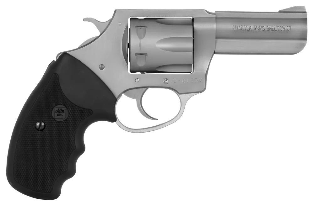Charter Arms 73802 Pitbull 380 ACP Caliber with 3" Stainless Finish Barrel, 6rd Capacity Stainless Finish Cylinder, Anodized Finish Aluminum Frame & Finger Grooved Black Rubber Grip