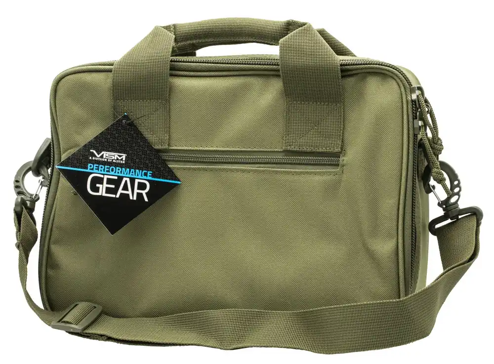 NcStar VISM Double Pistol Range Bag with Mag Pouches & Green Finish