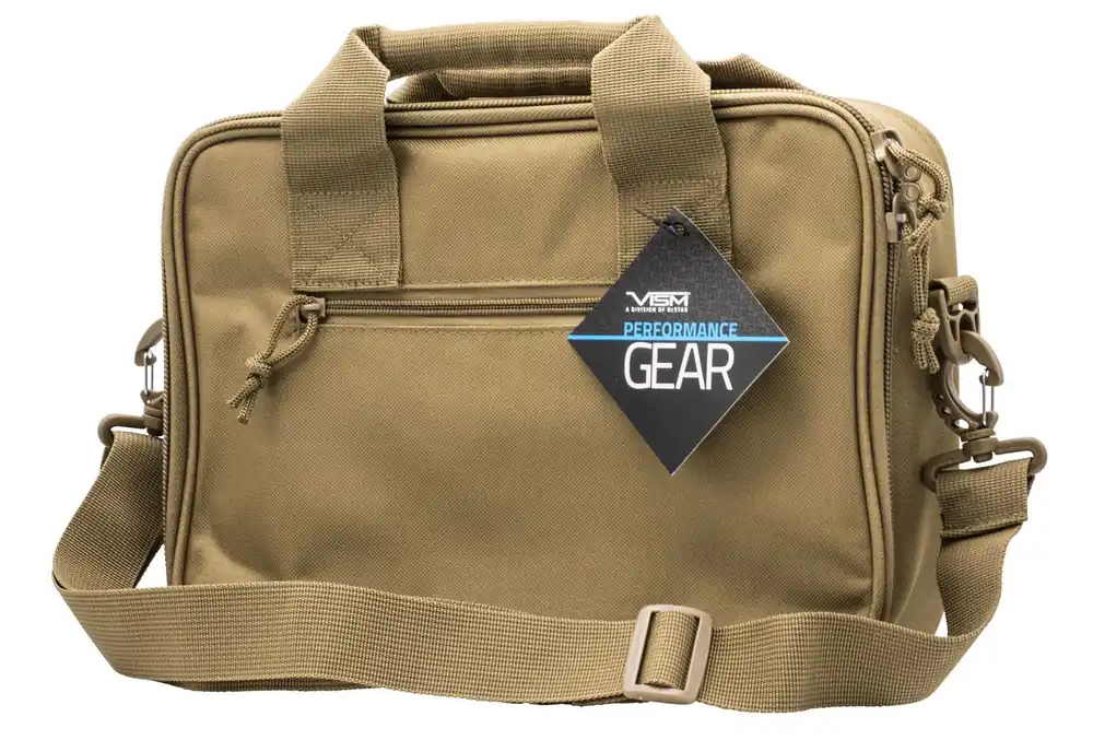 NcStar VISM Double Pistol Range Bag with Mag Pouches & Tan Finish