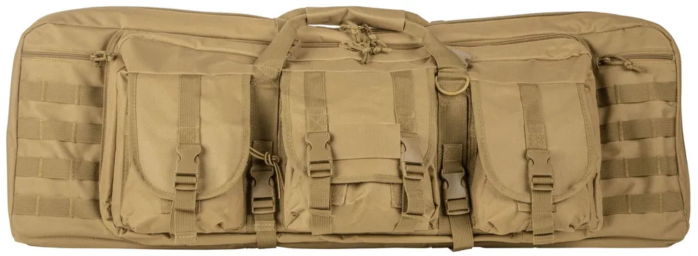 NcStar VISM Double Carbine Case Tan PVC Nylon with Foam Padding, Lockable Zippers, Pockets & MOLLE Webbing 36 L x 13" H Interior Dimensions"