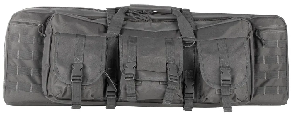 NcStar VISM Double Carbine Case Urban Gray PVC Nylon with Foam Padding, Lockable Zippers, Pockets & MOLLE Webbing 36 L x 13" H Interior Dimensions"