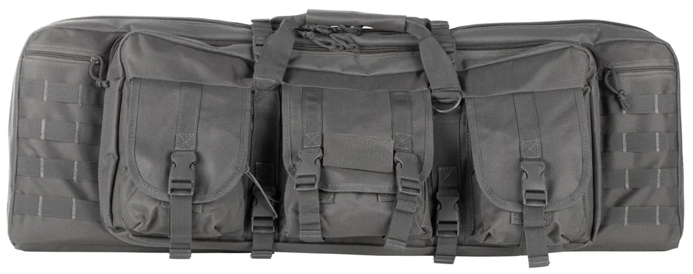 NcStar VISM Double Carbine Case Urban Gray PVC Nylon with Foam Padding, Lockable Zippers, Pockets & MOLLE Webbing 42 L x 13" H Interior Dimensions"