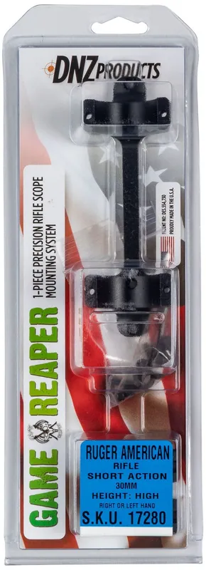 DNZ Game Reaper Scope Mount/Ring Combo For Rifle Ruger American 30mm Tube High Rings 1.17" Mount Height For Short Action Matte Black Aluminum