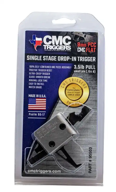 CMC Triggers Drop-In PCC Single-Stage Flat Trigger with 3-3.50 lbs Draw Weight & Black/Silver Finish for AR-15/AR-10
