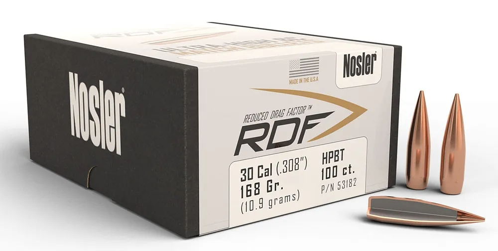 Nosler RDF 30 Cal .308 168 gr Hollow Point Boat-Tail (HPBT) 100 Per Box