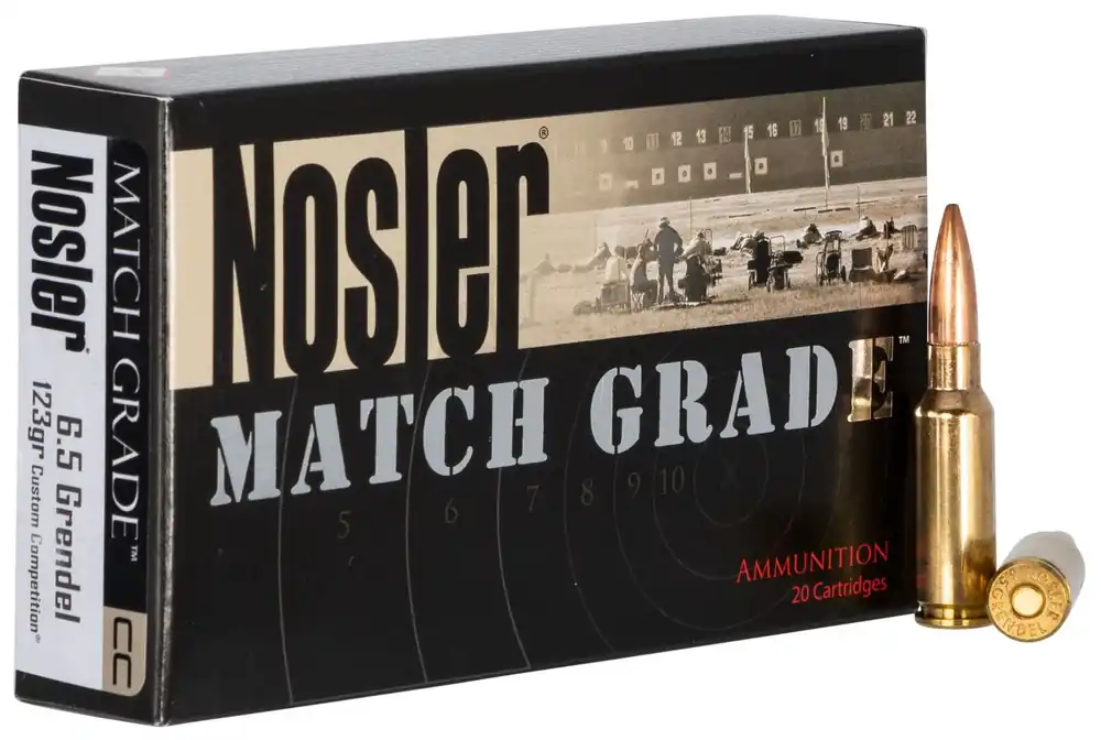 Nosler Match Grade 6.5 Grendel 123 Gr. Hollow Point Boat-Tail (HPBT) 20/Box