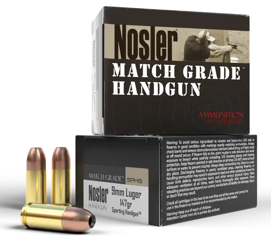 Nosler Match Grade 9mm Luger 147 gr Jacketed Hollow Point (JHP) 20 Bx/ 20 Cs