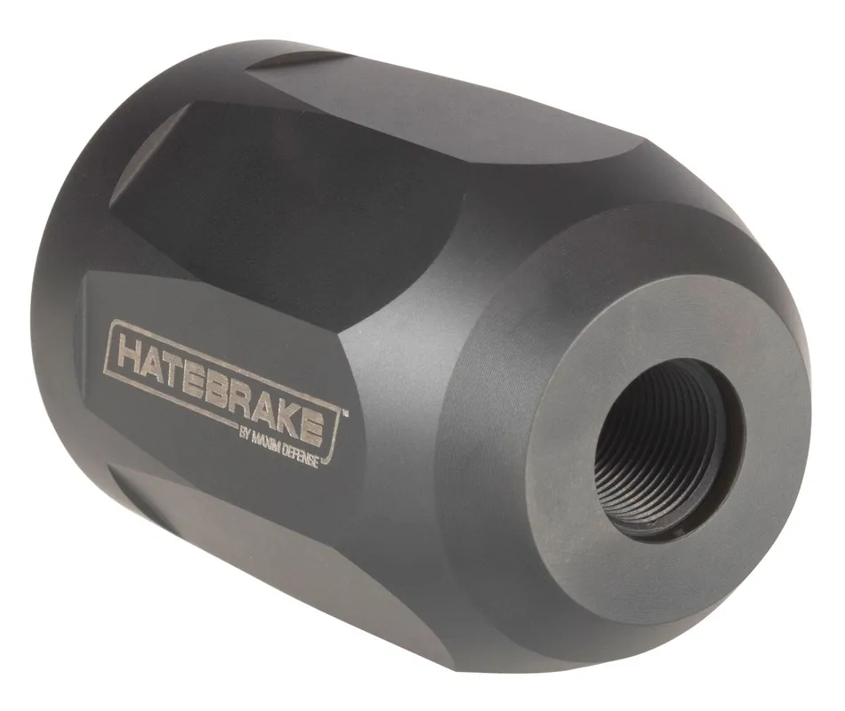 Maxim Defense Hate Brake Black DLC 17-4 Stainless Steel with 1/2"-28 tpi Threads, 2.40" OAL, 1.50" Diameter & Octagon Shape for 5.56x45mm NATO