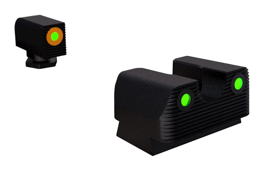 Rival Arms Tritium Night Sights Square Green with Orange Outline Front, U-Notch Green Rear Black Frame for Glock 42, 43