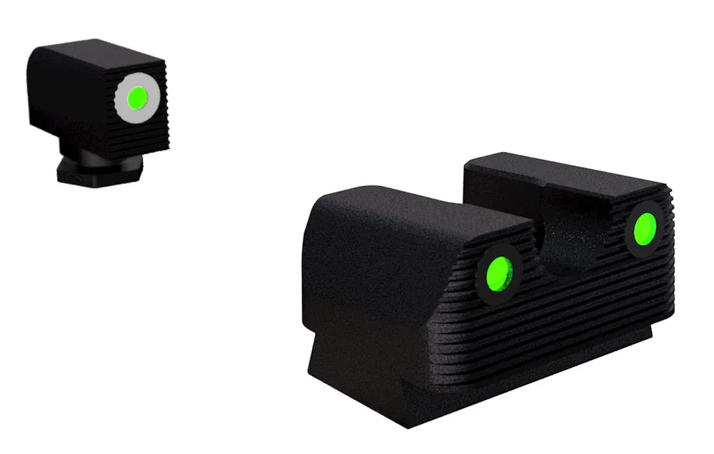 Rival Arms Tritium Night Sights Square Green with White Outline Front, U-Notch Green Rear Black Frame for Glock 42, 43