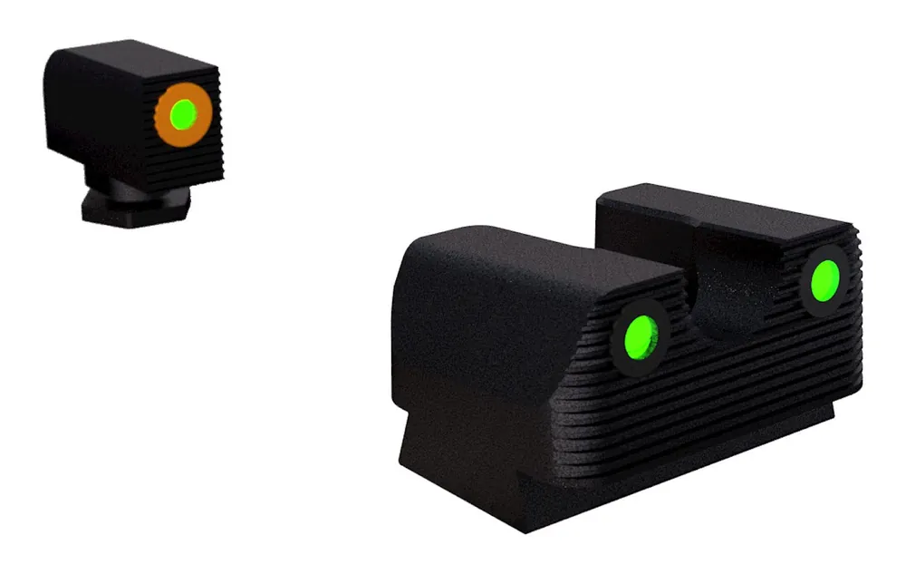 Rival Arms Tritium Night Sights Square Green Front, U-Notch Green Black Frame for Glock 17, 19