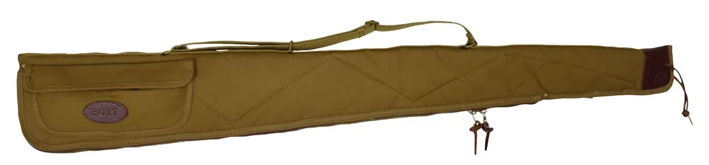 Boyt Harness Alaskan Shotgun Case made of Waxed Canvas with Khaki Finish, Quilted Flannel Lining, Brass Hardware & Heavy-Duty Web Sling & Spine 52 L"