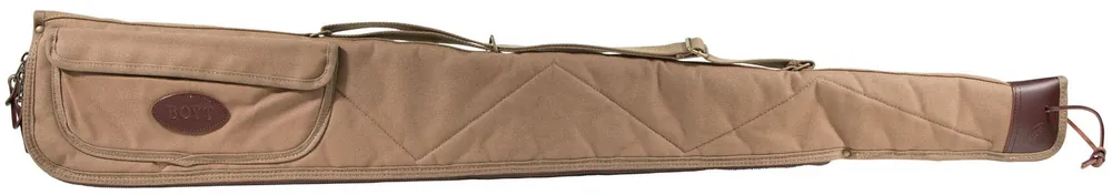 Boyt Harness Alaskan Shotgun Case made of Waxed Canvas with khaki Finish, Quilted Flannel Lining, Brass Hardware & Heavy-Duty Web Sling & Spine 48 L"