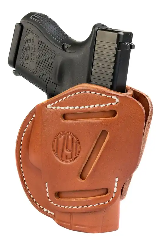1791 Gunleather 3 Way OWB Classic Brown Leather Glock 26/Ruger LC9/S&W Shield Belt Clip Mount Ambidextrous Hand