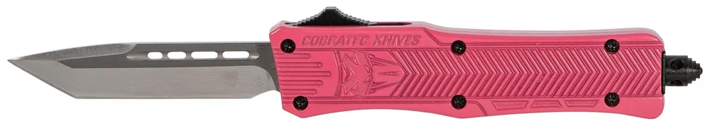 CobraTec Knives CTK-1 Small 2.75" OTF Tanto Plain D2 Steel Blade/Pink Aluminum Handle Features Glass Breaker Includes Pocket Clip
