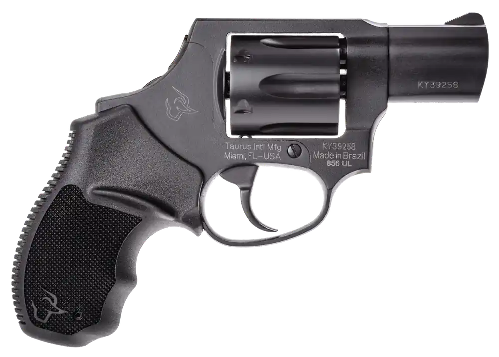 Taurus 2-856021CH 856 38 Special +P Caliber with 2" Barrel, 6rd Capacity Cylinder, Overall Matte Black Metal Finish, Concealed Hammer Frame & Finger Grooved Black Rubber Grip