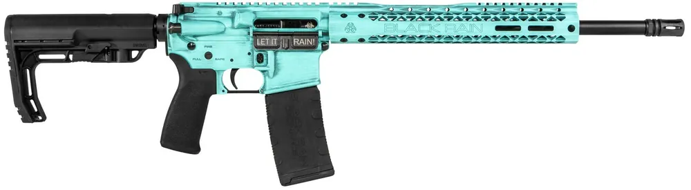Black Rain Ordnance Spec 15+ Fusion 5.56x45mm NATO 30+1 16" Black Nitride Chromoly Steel Barrel, Tiffany Blue Battleworn Cerakote