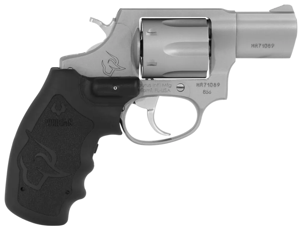 Taurus 2-856029VL 856 38 Special +P Caliber with 2" Barrel, 6rd Capacity Cylinder, Overall Matte Finish Stainless Steel & Finger Grooved Black Rubber Grip Includes Viridian Laser