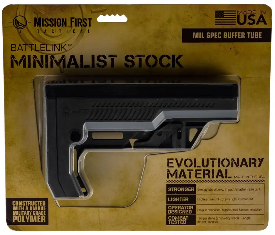 Mission First Tactical Battlelink Extreme Duty Minimalist Stock Collapsible Black Synthetic for AR-15, M16, M4 with Mil-Spec Tube (Tube Not Included)