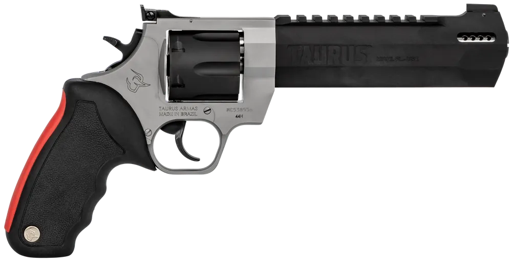 Taurus 2440065RH Raging Hunter 44 Rem Mag 6rd 6.75" Matte Black Oxide Cylinder & Barrel Matte Stainless Steel Frame Black Rubber with Integrated Red Cushion Insert Grip