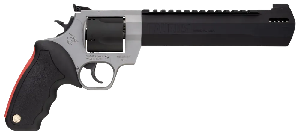 Taurus 2454085RH Raging Hunter 454 Casull 5rd 8.37" Matte Black Oxide Cylinder & Barrel Matte Stainless Steel Frame Black Rubber with Integrated Red Cushion Insert Grip