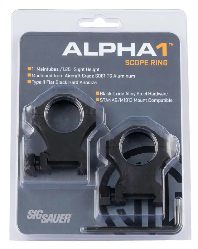Sig Sauer Electro-Optics Alpha1 Hunting Scope Ring Set For Rifle Weaver Extra High 1" Tube 0 MOA Black Powder Coated Aluminum